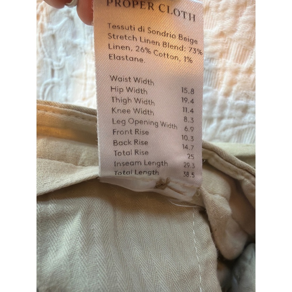 Proper Cloth Beige Stretch Linen Blend Chino Pants Tessuti di Sondrio 31.5x29.5 - Picture 7 of 7